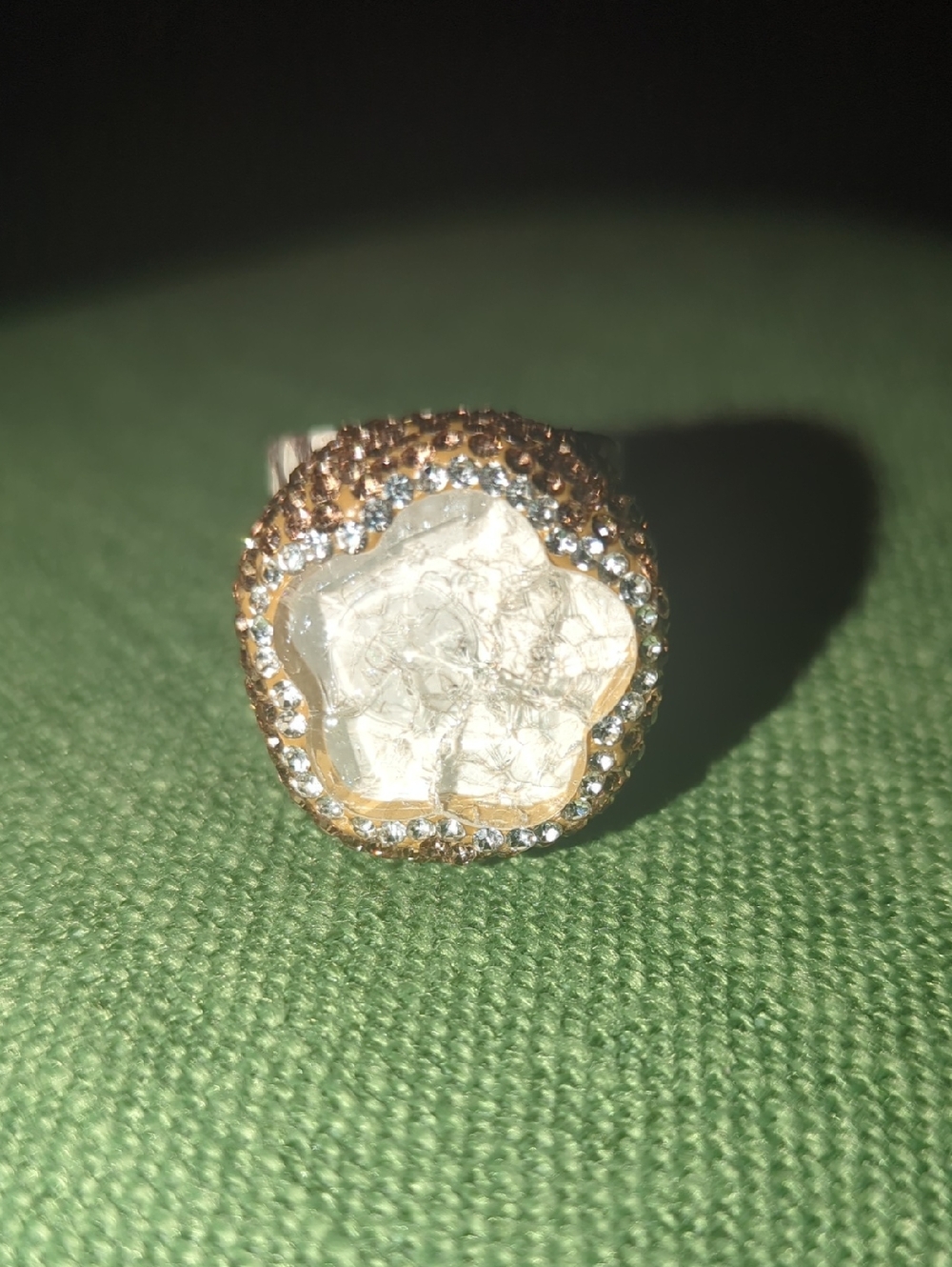 Gold-Tone White Crystal Flower Statement Ring